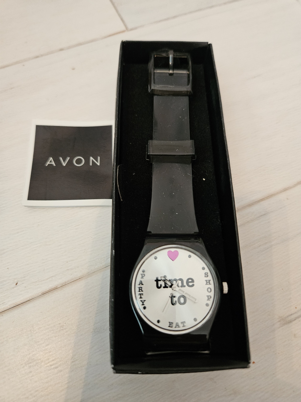 AVON Brown  Silicone Strap Watch — "Time to Eat Shop Paety " Dial